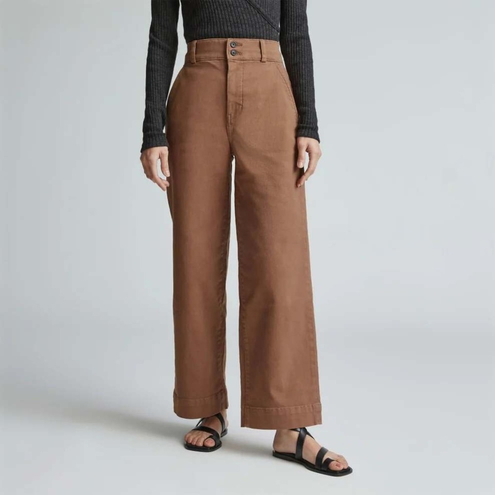 Everlane Brown Organic Cotton Minimalist Contemporary Wide Leg Denim Pant Size 4